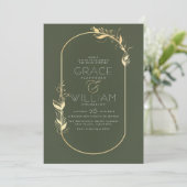 Sage Green & Gold Elegant Botanical Frame Wedding Invitation (Standing Front)