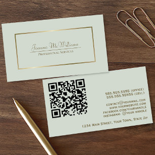 Sage Green & Gold Elegant Professional QR Code Business Card