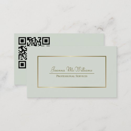 Sage Green  Gold Elegant Professional QR Code Business Card