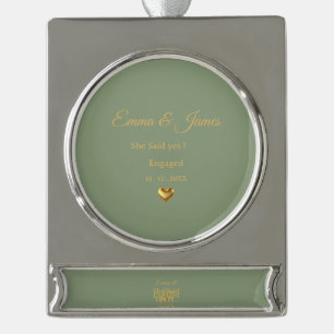Sage Green Gold Engagement Heart Ornament