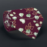 Sage Green & Gold Eucalyptus Burgundy Wedding Neck Tie<br><div class="desc">A simple yet elegant wedding neck tie featuring sage green and shimmering gold eucalyptus sprigs in a light pattern against a solid burgundy background.</div>