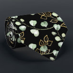 Sage Green & Gold Eucalyptus Elegant Black Wedding Neck Tie<br><div class="desc">A simple yet elegant wedding neck tie featuring sage green and shimmering gold eucalyptus sprigs in a light pattern against a solid black background.</div>