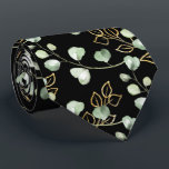 Sage Green & Gold Eucalyptus Elegant Black Wedding Neck Tie<br><div class="desc">A simple yet elegant wedding neck tie featuring sage green and shimmering gold eucalyptus sprigs in a light pattern against a solid black background.</div>