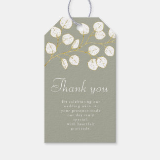 Sage Green Gold Eucalyptus Leaves Thank You Gift Tags
