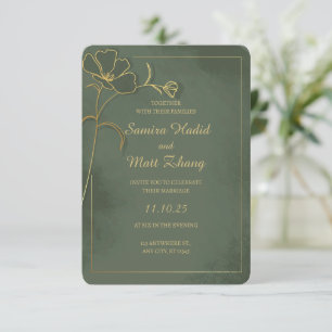 Sage Green Gold Floral Elegant Wedding Invitation