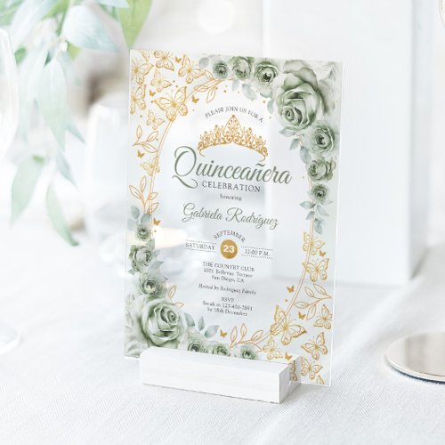 Sage Green Gold Floral Quinceanera