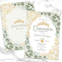 Sage Green Gold Floral Quinceanera