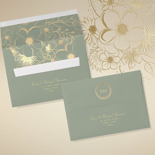 Sage Green Gold Floral Wedding Envelope (Creator Uploaded)