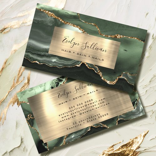 Sage Green Gold Foil Agate Business Card