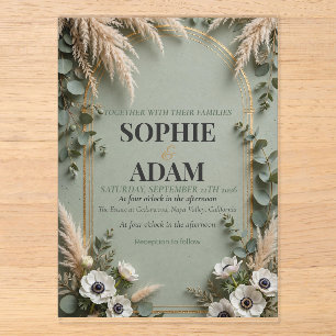 Sage Green Gold Foil Art Deco Double Arch Acrylic Invitations