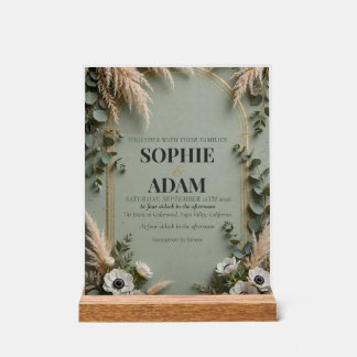 Sage Green Gold Foil Art Deco Double Arch Wedding Acrylic Sign