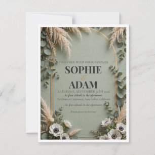  Sage Green Gold Foil Art Deco QR Code RSVP Respon Card