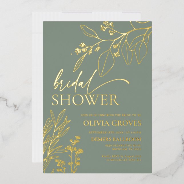  Sage Green Gold Foil Bridal Shower Invitation Foil Invitation (Envelope)