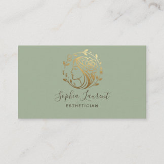 Sage Green Gold Foil Esthetician Business Card