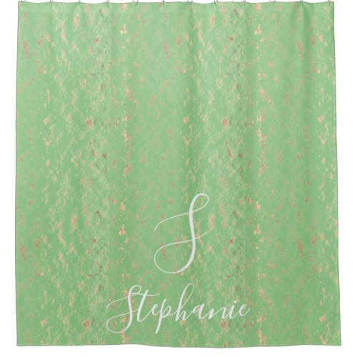 Sage Green Gold Foil Patterns Monogram Initials Shower Curtain