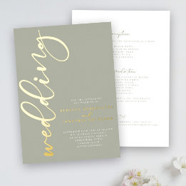Sage Green Gold Foil Wedding Invitation