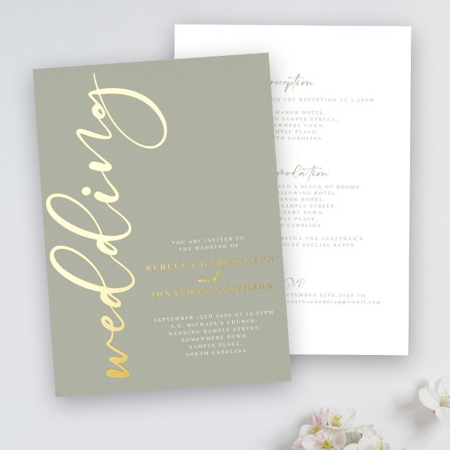 Sage Green Gold Foil Wedding Invitation (Creator Uploaded)