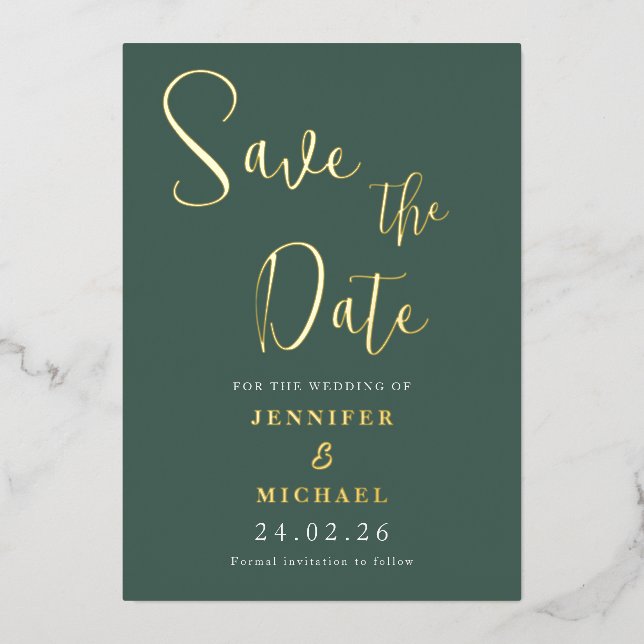Sage Green Gold Foil Wedding Save The Date Invitation (Front)