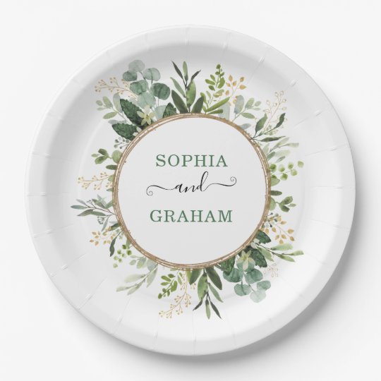 Sage Green Gold Garden Greenery Wedding Paper Plates | Zazzle.com