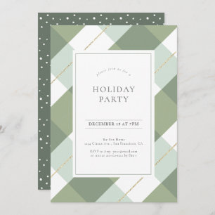 Sage Green & Gold Gingham Christmas Holiday Party Invitation