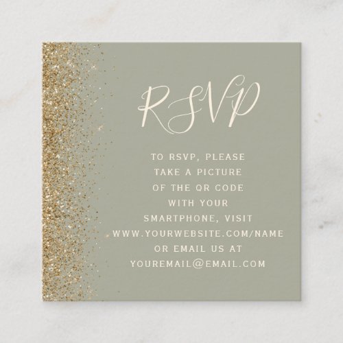 Sage Green Gold Glitter Wedding QR Code RSVP Enclosure Card