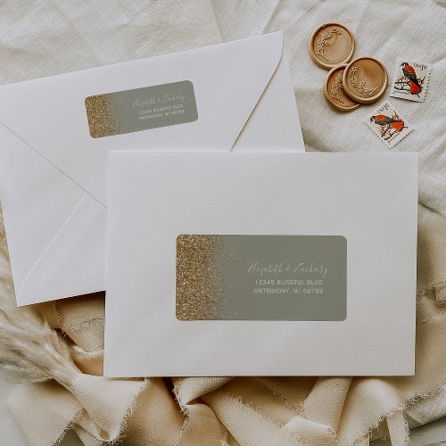 Sage Green Gold Glitter Wedding Return Address Label