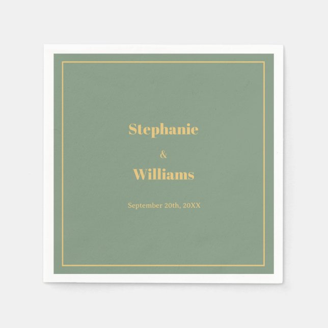 Sage Green Gold Golden Elegant Minimal Wedding Napkins (Front)