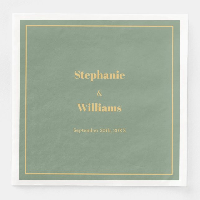 Sage Green Gold Golden Elegant Minimal Wedding Paper Dinner Napkins (Front)