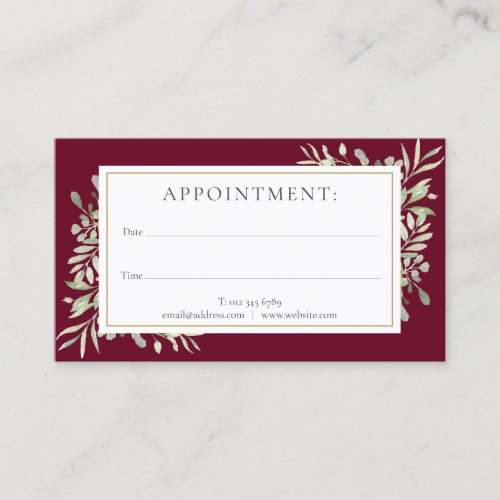 Sage Green Gold Greenery Appointment Card