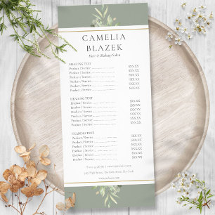 Sage Green Gold Greenery Salon Service Menu
