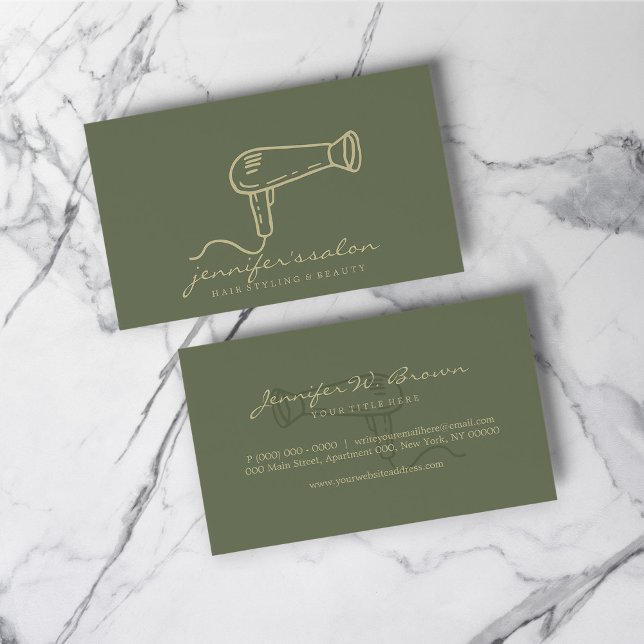 Sage Green Gold Hair Dresser Salon Stylist Business Card (Sage Green Gold Hair Dresser Salon Stylist Business Card)