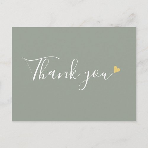 Sage Green Gold Heart Script Business Thank You Postcard