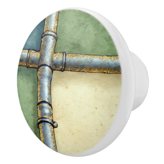 Sage Green Gold Industrial Abstract Artistic Home Ceramic Knob (Right)