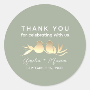 Sage Green Gold Lovebirds Wedding Classic Round Sticker