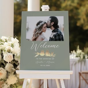Sage Green Gold Lovebirds Wedding Foam Board
