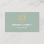 Sage green gold lutus flower Yoga Instructor Business Card