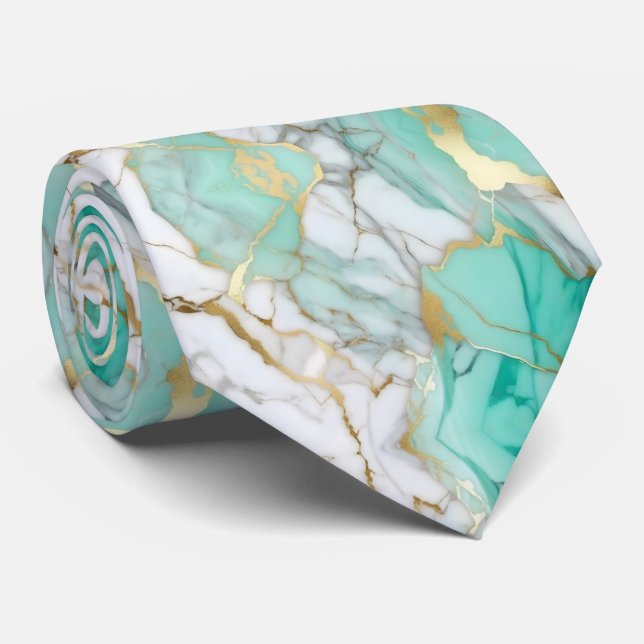 Sage Green Gold Marble Stone Elegant  Neck Tie (Rolled)