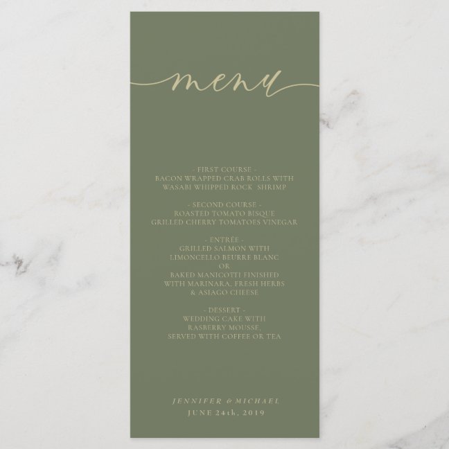 Sage Green Gold Minimal Wedding Party Celebration Menu