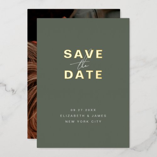 Sage Green  Gold Minimalist Wedding Save The Date Foil Invitation