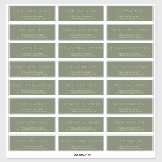 Sage Green Gold Modern Formal Wedding Address Sticker