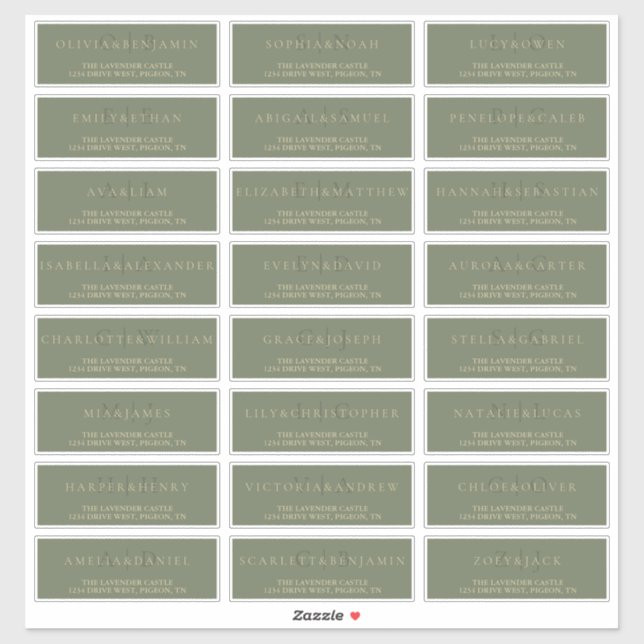 Sage Green Gold Modern Formal Wedding Address Sticker (Sheet)