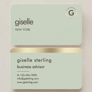 Sage Green Gold Monogram  Business Card