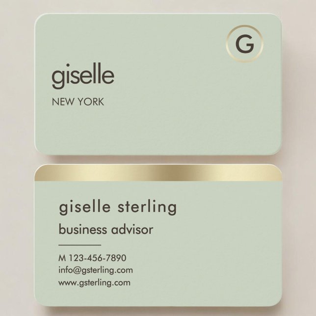 Sage Green Gold Monogram  Business Card (Creator Uploaded)