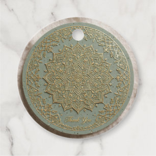 Sage Green Gold Mughal Thank You Favor Tag - Mehnd