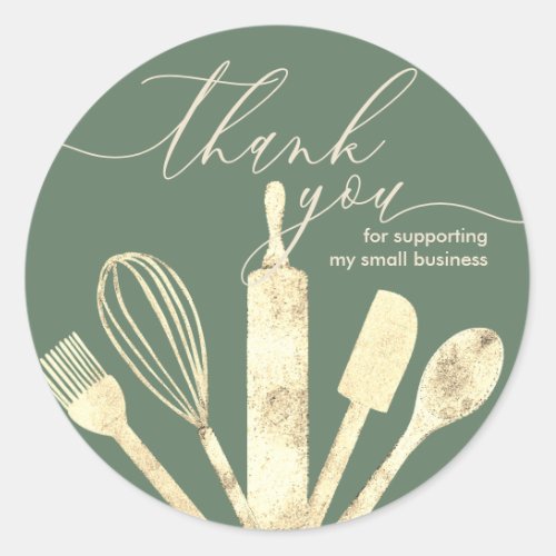 Sage Green Gold Pastry chef bakery thank you Classic Round Sticker