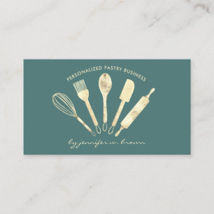 Sage Green Gold Pastry Chef Home Bakery Business Card
