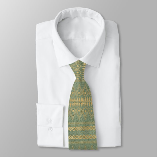 Sage Green Gold Pattern Neck Tie (Tied)