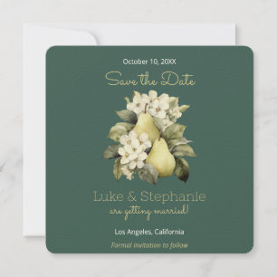 Sage Green & Gold Pear Square Save the Date Cards