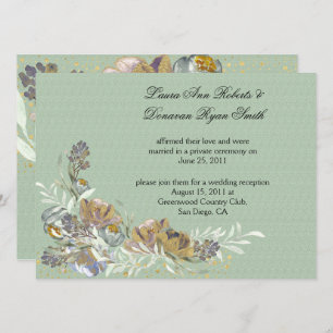 Sage Green Gold Purple Floral Reception Only Invitation