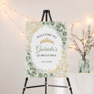 Sage Green Gold Quinceanera Welcome Foam Board